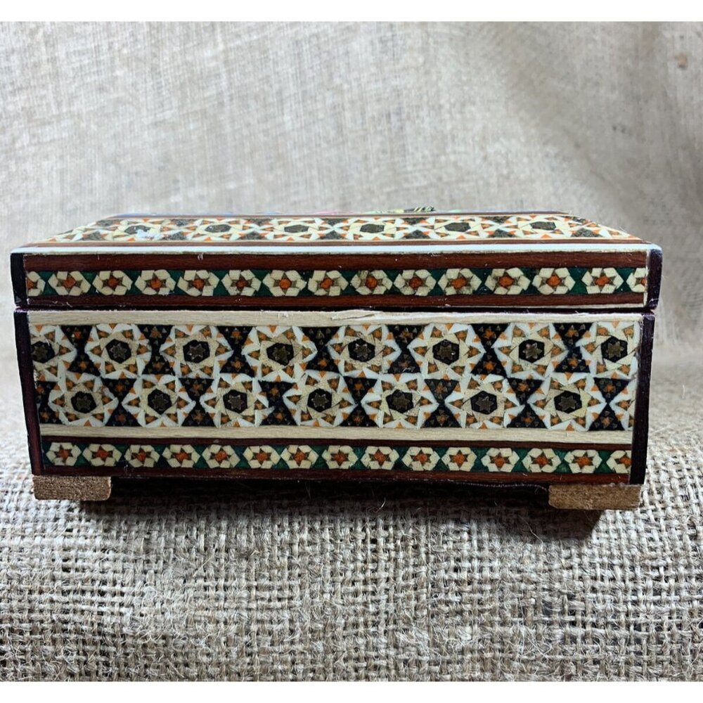 Wood Jewelry Box Birds & Flowers Painted Wooden Marquetry Gift Box - Picture 6 of 10